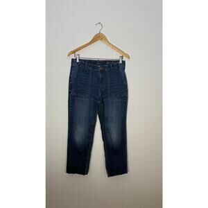 J. Jill Dark Wash Denim High-Rise Straight Leg Patch Pocket Jeans, Size 10